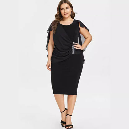 【50% OFF】【XL-5XL】Rochie marime plus asimetrică cu șal șifon