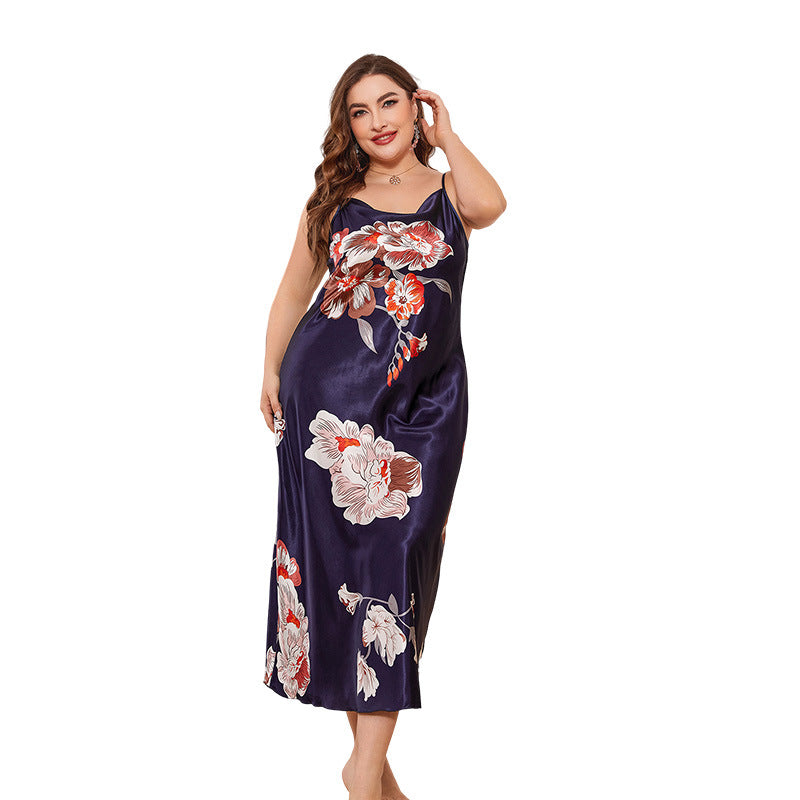 【50% OFF】【XL-5XL】「Sexy Stunner」Cămașă de noapte cu bretele din mătase de gheață, 2024