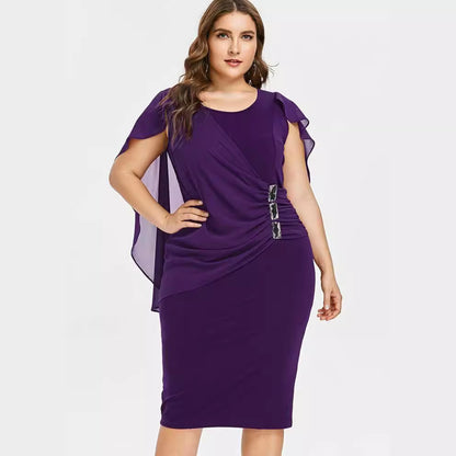 【50% OFF】【XL-5XL】Rochie marime plus asimetrică cu șal șifon