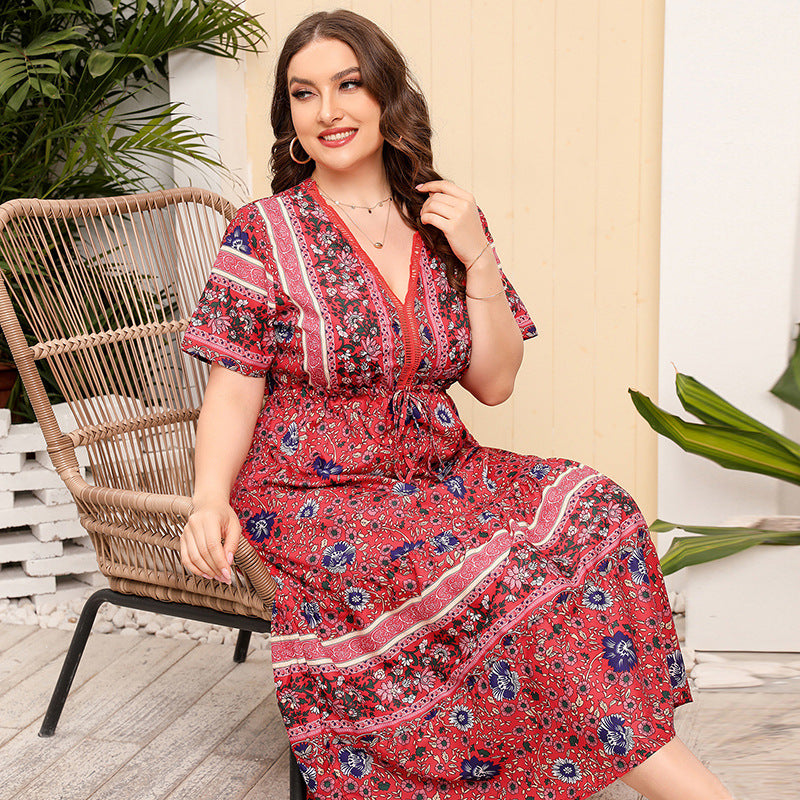 【50% OFF】【L-4XL】「A Lychee」2024 Rochie cu imprimeu din dantela de marime mare