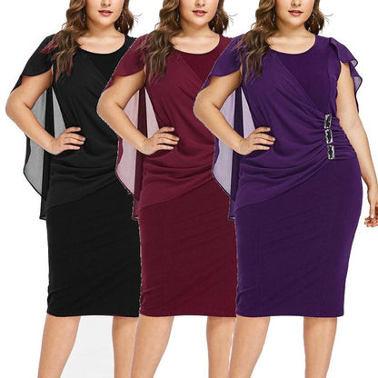 【50% OFF】【XL-5XL】Rochie marime plus asimetrică cu șal șifon