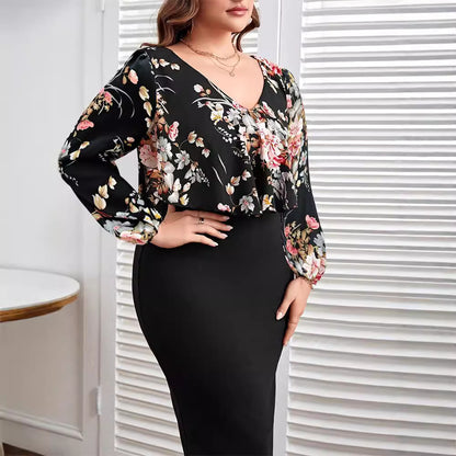 【50% OFF】【XL-5XL】👗Rochie imprimată cu mâneci lungi, care îmbrățișează șoldul