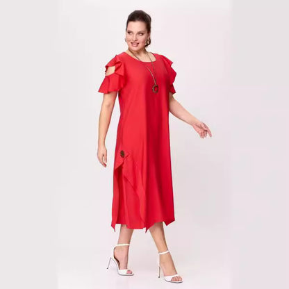 【50% OFF】【S-5XL】rochie de culoare uni cu maneci cu volane