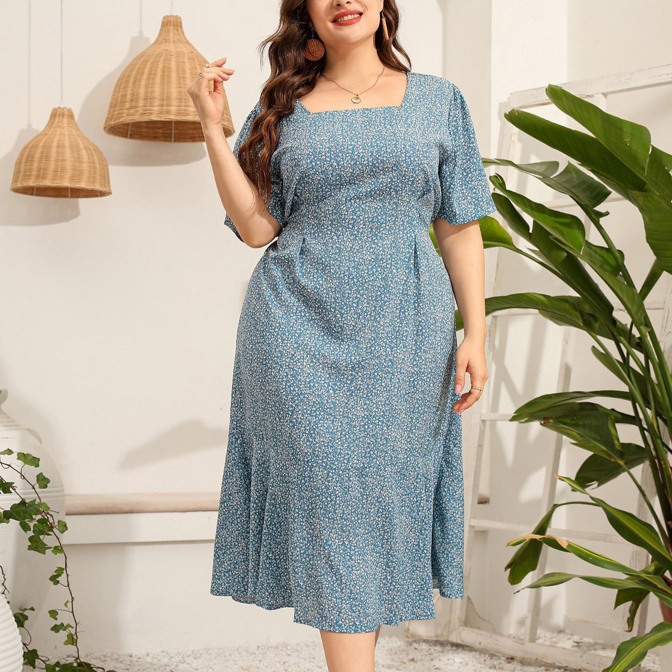 【50% OFF】【XL-5XL】Rochie de damă cu gât pătrat cu coadă de pește de mărimi plus