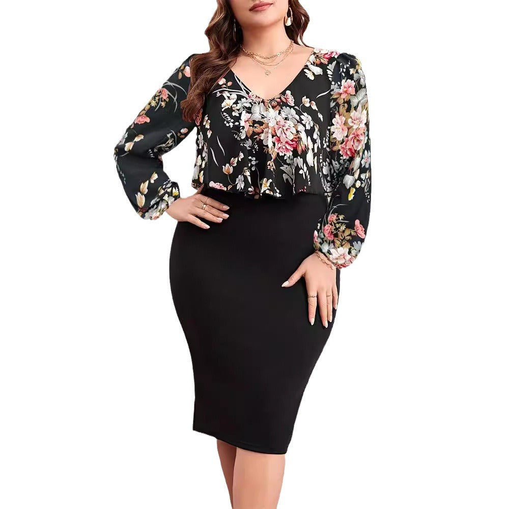 【50% OFF】【XL-5XL】👗Rochie imprimată cu mâneci lungi, care îmbrățișează șoldul