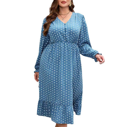 【50% OFF】【XL-5XL】2024 Fusta lungă cu buline retro elegantă de toamnă