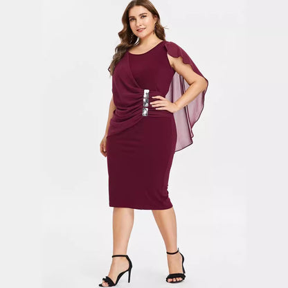 【50% OFF】【XL-5XL】Rochie marime plus asimetrică cu șal șifon