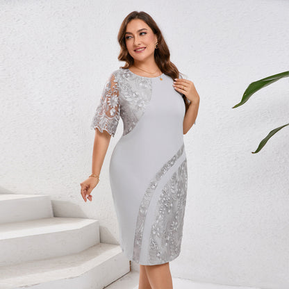 【50% OFF】【L-5XL】2024 Rochie Slim Splicing Dantela Brodata